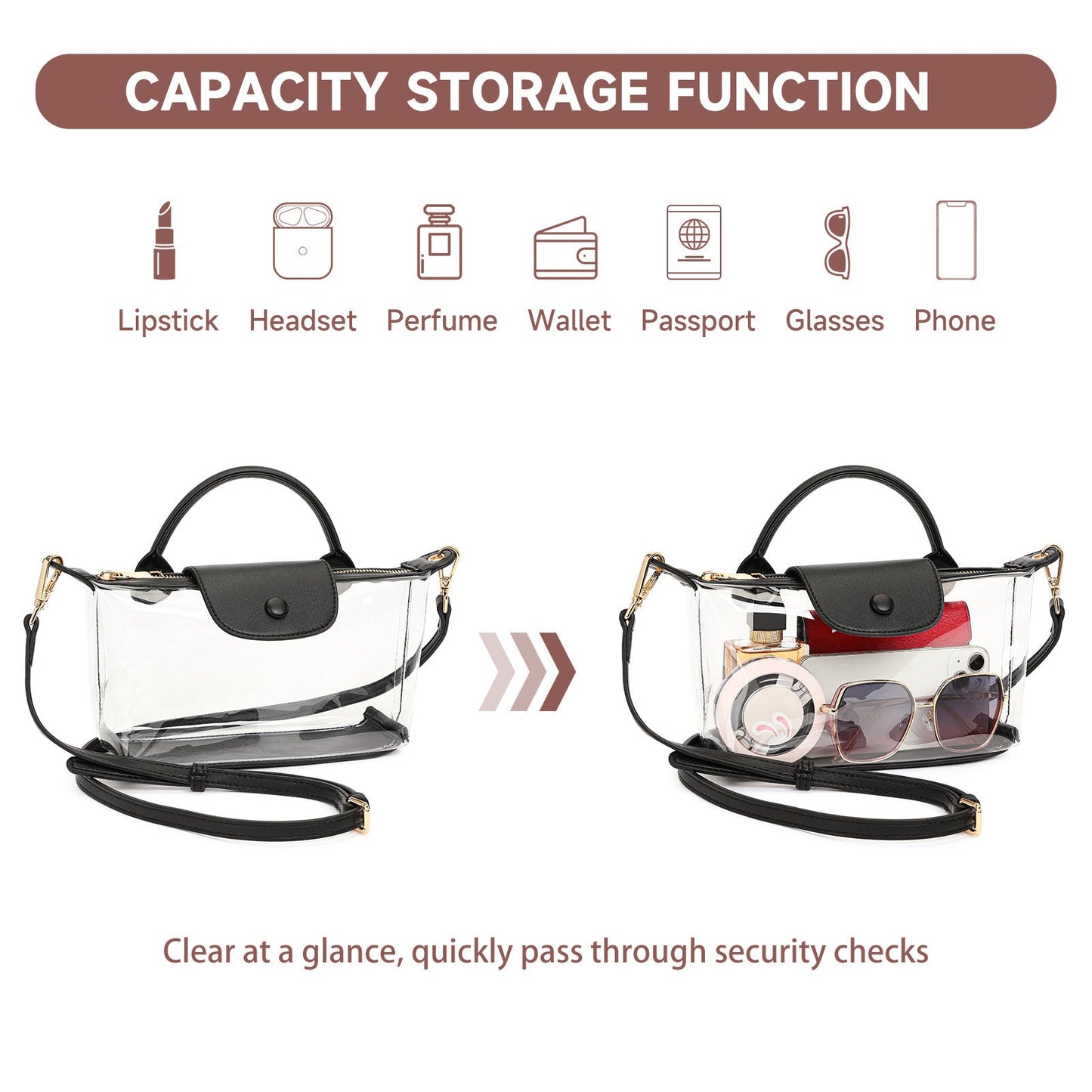 Premium Clear Crossbody Bag with Privacy Base | Stadium Approved