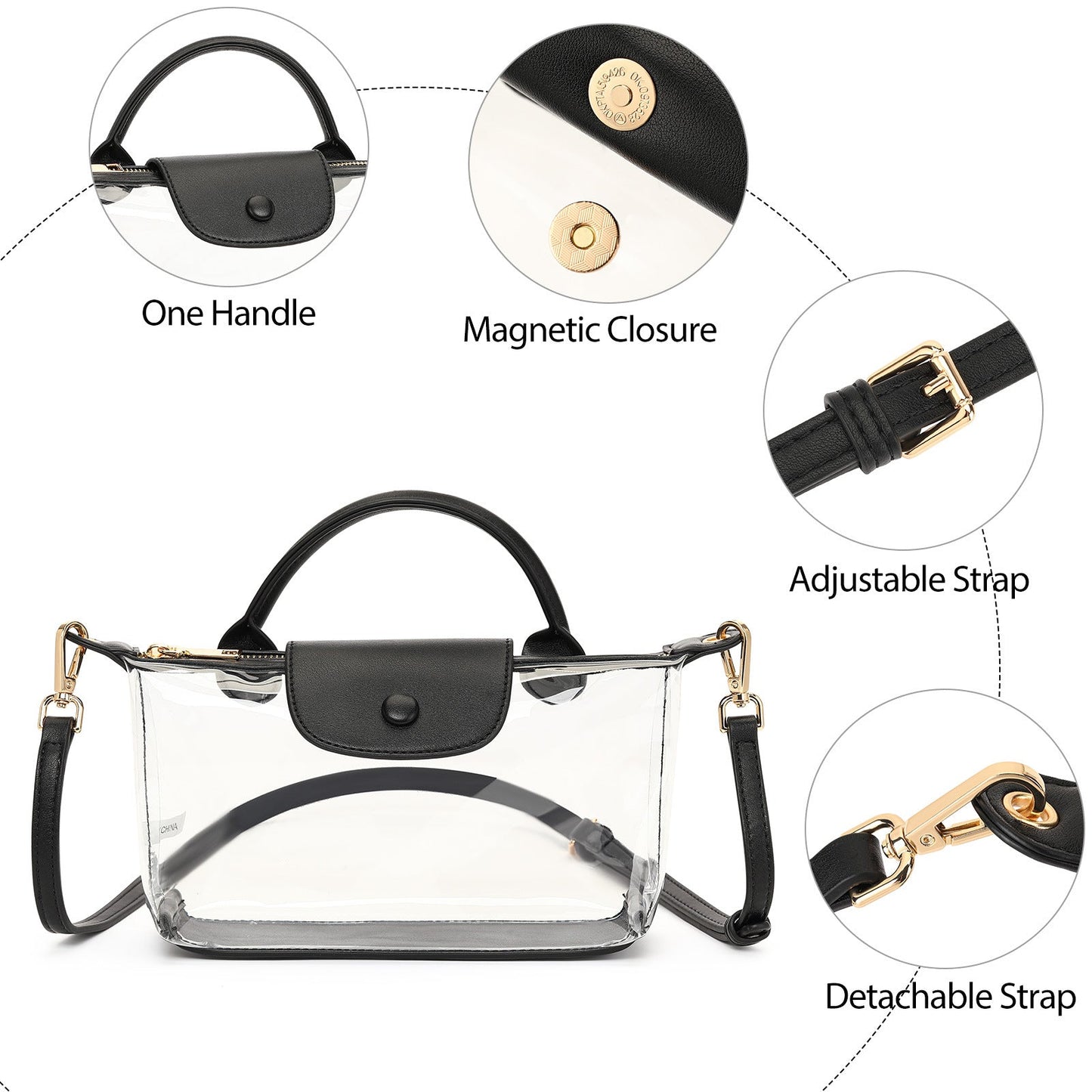 Premium Clear Crossbody Bag with Privacy Base | Stadium Approved