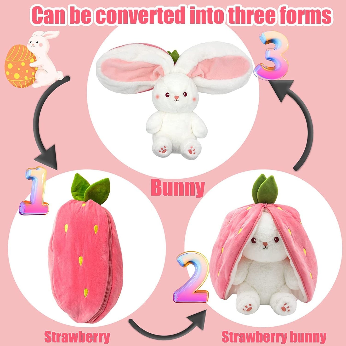 🐰Hide-and-Seek Reversible Bunny Plush (Strawberry🍓 & Carrot🥕 Edition)