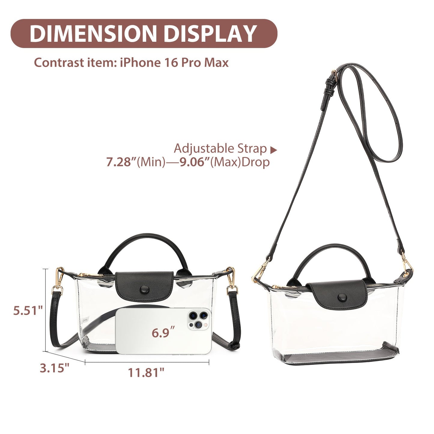 Premium Clear Crossbody Bag with Privacy Base | Stadium Approved