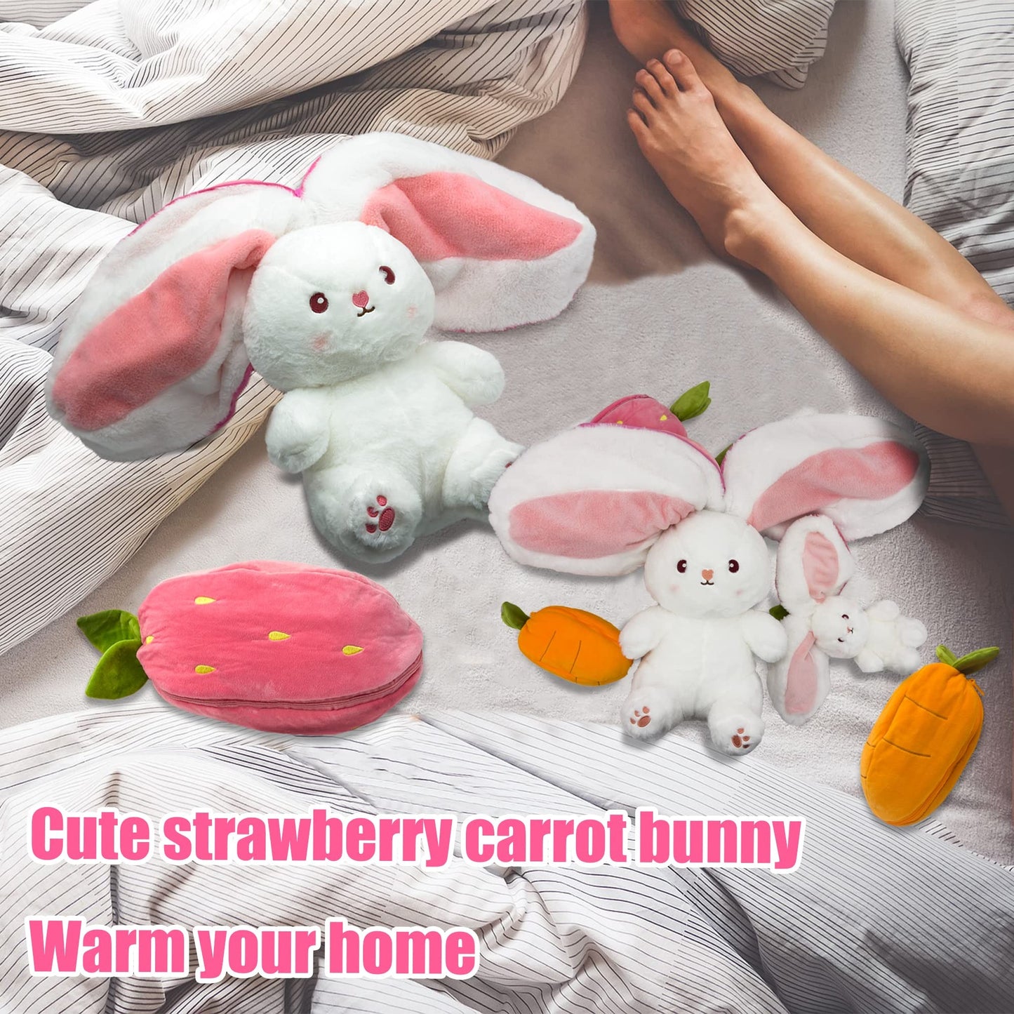 🐰Hide-and-Seek Reversible Bunny Plush (Strawberry🍓 & Carrot🥕 Edition)