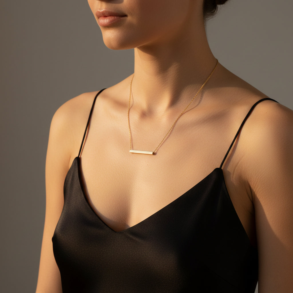 Minimalist Brushed Gold Bar Necklace
