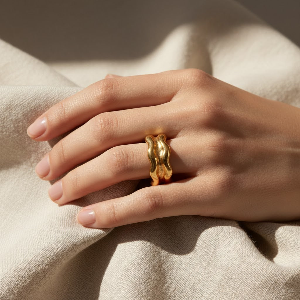 Artisanal Wavy Ripple Statement Ring