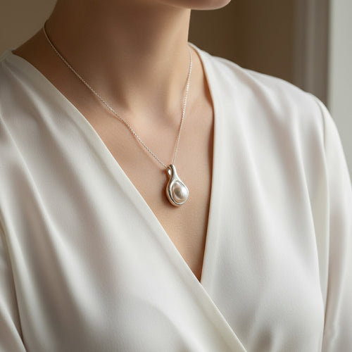 Artisanal Liquid-Metal & Baroque Pearl Pendant