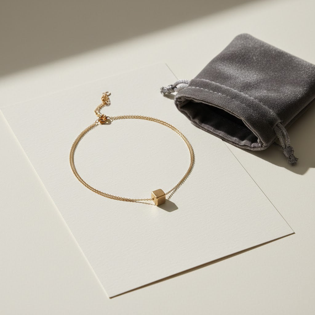 Minimalist Brushed Geometric Cube Necklace