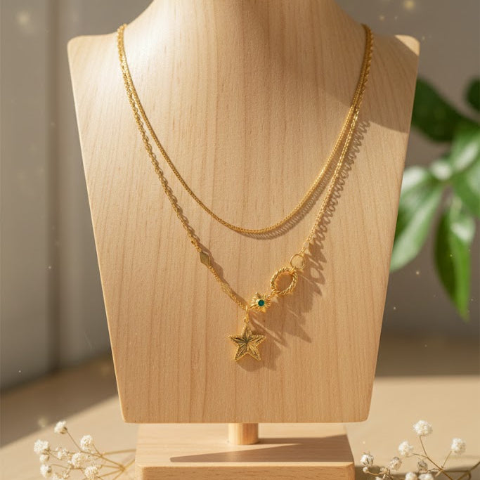 Celestial Double-Layer Star Pendant Necklace