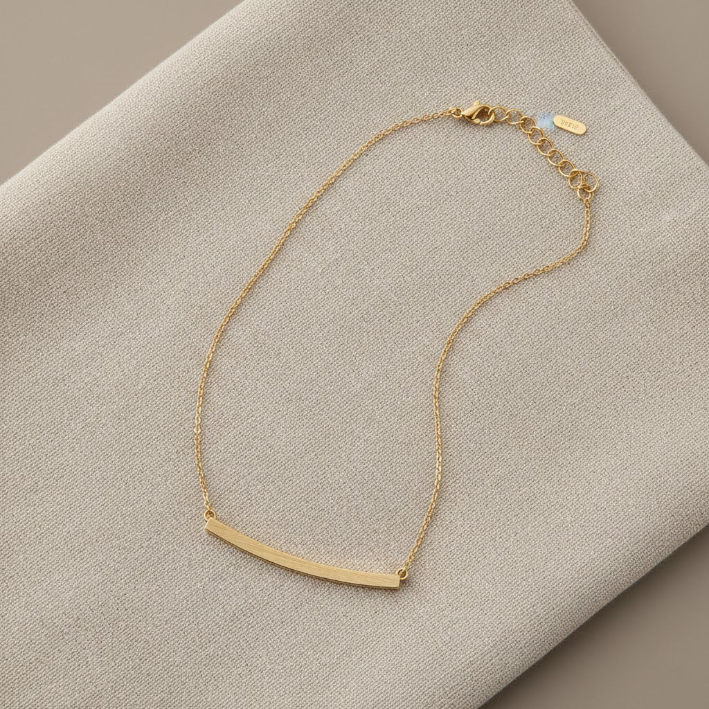 Minimalist Brushed Gold Bar Necklace