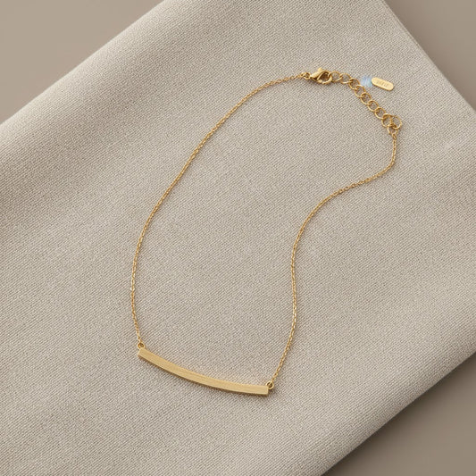 Minimalist Brushed Gold Bar Necklace