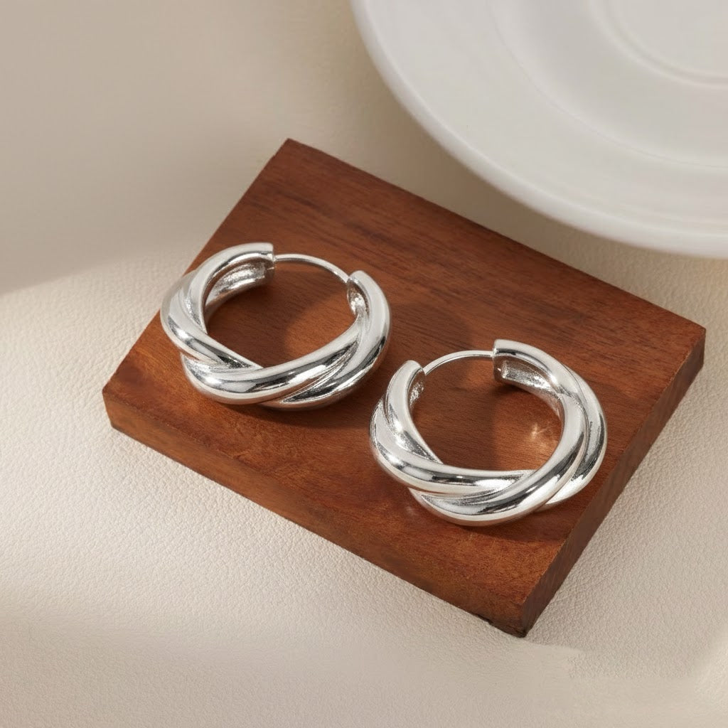 Sculptural Mobius Twisted Hoop Earrings